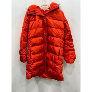 Lands' End Womens Down Feather‎ Filled Orange Full Zip Puffer Jacket Coat Size L